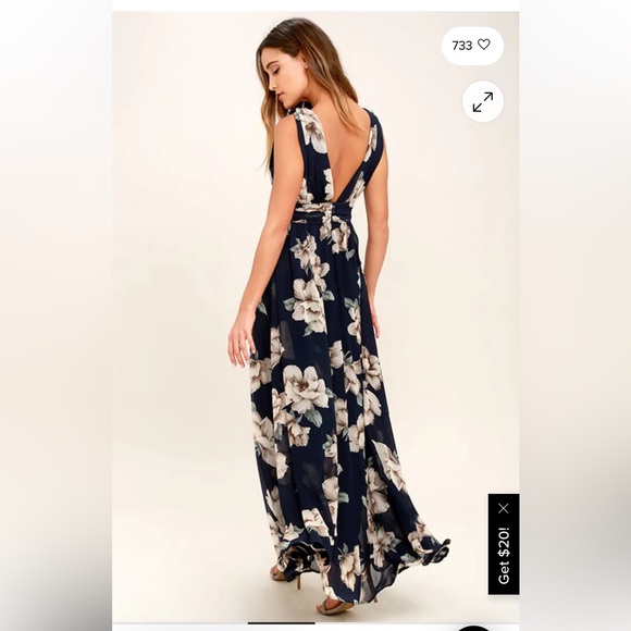 Garden Meandering Navy Blue Floral Print Maxi Dress S NWT - Picture 4 of 9